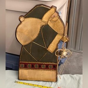 Wooden decoupage Santa with bell.